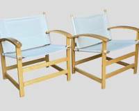 Pair Bentwood Canvas Seat Mid Century Modern MCM Style Safari Lounge Chairs
