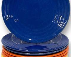 Set Of Thirteen Vintage BAUER Los Angeles 6 Coblat Blue, Orange, Yellow, and Mint Green Plates-NO CHIPS Mid Century modern MCM Fiesta Style
