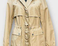 Betsey Johnson Khaki Utility Jacket With Ruffle Detail, Size Medium.
