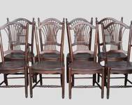 Eight 20th C Tom Seely Furniture Solid Wood Wheat Sheaf Back Dining Chairs
