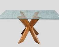 Fantastic Modern Wood X Base Dining Table with Beveled Glass Top
