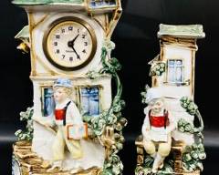 Vintage Mercedes Hauser German 2 Pc Mantel Clock
