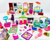 Vintage Fisher Price Mattel And Other Unbranded Large Collection Of Assorted Toy Furniture, Accessories, And Figures. Includes Play Kitchen, Vanity, Refrigerator, Baby Gear, And More.
