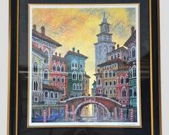 Anatole Krasnyansky Venice Yellow Sunset Framed Print ink signed
