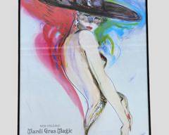 1994 Richard Ely Signed "Mardi Gras Magic" Print Silver Marker Signed and pencil numbered 304/1000 Framed Lady Portrait
