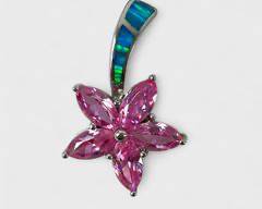 5 Grams Fine Sterling Silver Fire Opal Pink Gemstone Flower Palm Tree Statement Pendant
