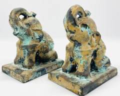 Charming Cast Iron Elephant Bookends Antique-Style Finish Made In Japan
