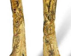 Antique Chinese Stained Carved Bone Ancestral Figures on Carved Hardood Stands
