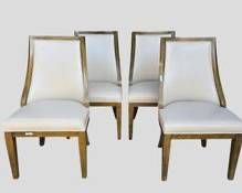 Four Modern Wood and Vinyl Barrel Back Dining Chairs

