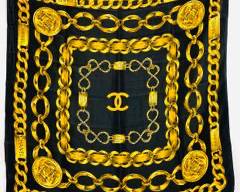 Vintage CHANEL Gold Chain Link Silk Scarf
