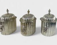 Antique English Silverplated Lions Head Biscuit Lidded Jars
