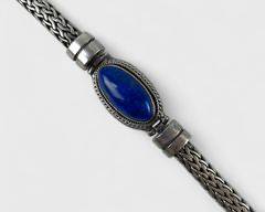 33 Grams Fine Sterling Silver Lapis Lazuli Byzantine 8 Inch Statement Bracelet
