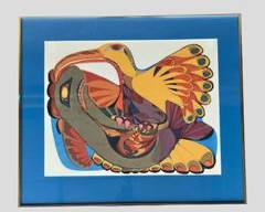 Fantastic David G Evelyn Homage To The Tlingit Spirits Abstract Pacific North Coast Native American Nature Bird Pencil Signed & Framed MCM
