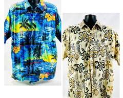 Caribbean Yacht Club And Rokok Hawaiian Beach Mens Hawaiian Button Down Shirts Sizes 2XL(blue) And L(beige)
