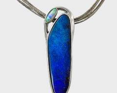 Beautiful Fine 18K White Gold Natural Boulder Australian Opal Statement Pendant On Sterling Silver Chain Necklace 16 See documents
