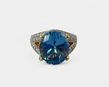 7 Grams Fine Gilt Sterling Silver Blue Gemstone Cocktail Statement Ring Size 5.75
