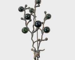 Fine Sterling Silver Black Star Sapphire Figural Branch Statement Brooch Pin
