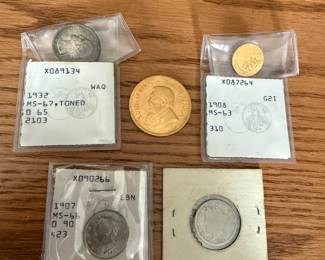 1977 gold krugerrand , 1908 $2.5 Gold Coin - Indian Head ms-63 1907 ms-66 Liberty Nickel
1932 ms-67 toned quarter