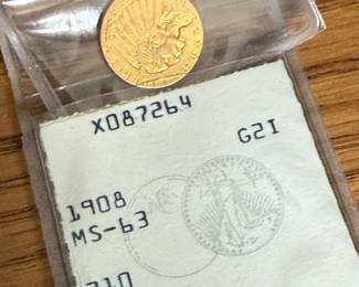 1908 Indian Head Gold Coin $2.5