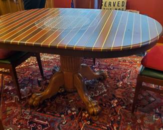 Fabulous table with painted surface including a faux painted lace mat. Done by the home owner. 