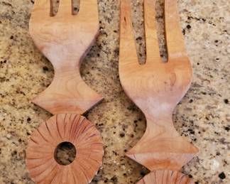 Unusual wood salad servers