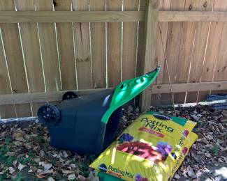 Potting soil and wheel barrow