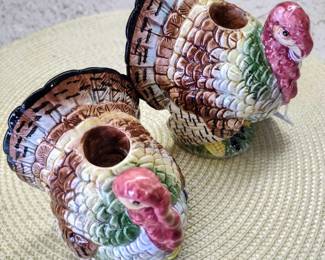 Vintage Fitz and Floyd Thanksgiving Turkey candle holders.