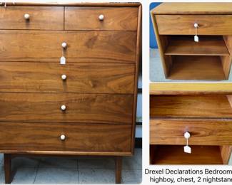 Collectible Drexel mid century modern complete bedroom set! Headboard and small dresser not shown.