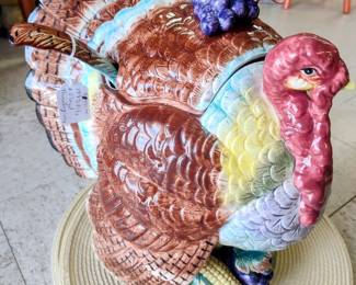 Vintage Fitz and Floyd Thanksgiving Turkey tureen with laddle.