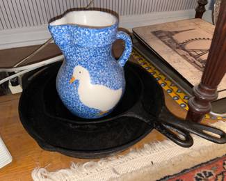 Goose Pitcher & Cast Iron Pans