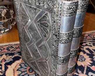 STUNNING Handmade (Possibly Sterling Silver) Book Elephant Motif Jewelry Box