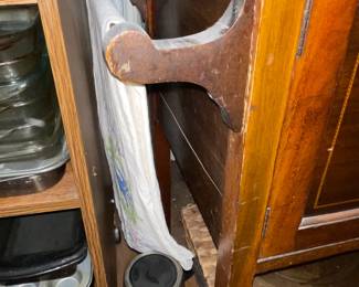 Antique Wooden Bar Cabinet W/ Marble Top, Backsplash, & Towel Rack Holder