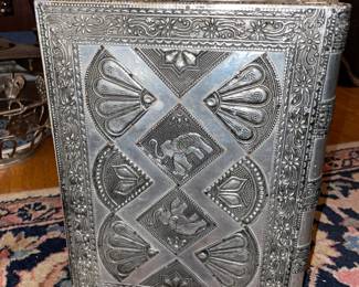 STUNNING Handmade (Possibly Sterling Silver) Book Elephant Motif Jewelry Box