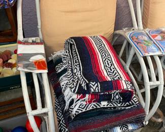 Vintage Oversized Wooden Wicker Rattan Arm Chairs (2 Available)