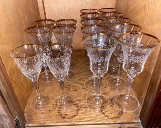 Clear Glass W/ Gold Trim Stemware
