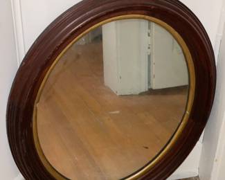 Wood Framed Round Mirror