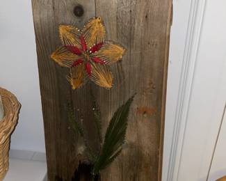 Vintage String Art On Wooden Plank