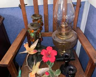 Oil Lamp & Bird Figurines