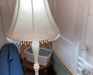 Candlestick Floor Lamp W/ Fringe Beaded Lamp Shade