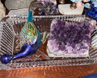 Glass Bird & Amethyst Specimen