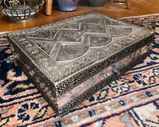 STUNNING Handmade (Possibly Sterling Silver) Book Elephant Motif Jewelry Box