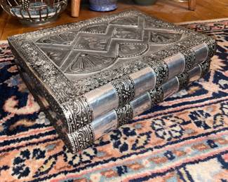 STUNNING Handmade (Possibly Sterling Silver) Book Elephant Motif Jewelry Box
