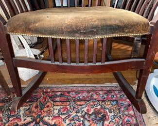 BEAUTIFUL Antique Victorian Wooden Rocking Chair W/ Velvet Seat & Head Rest