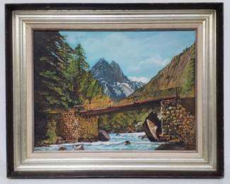 Lot # : 257 - Signed oil painting on canvas "High in Swiss Alps"
