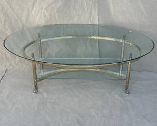 Lot # : 259z - Vintage brass coffee table with glass top
