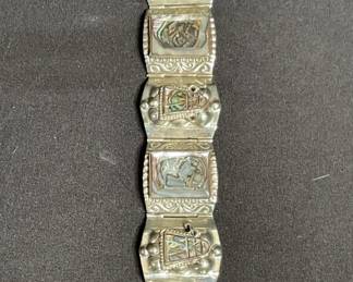 Lot # : 103 - Mexican silver plate & abalone shell bracelet
