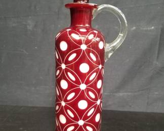 Lot # : 167 - Vintage cranberry glass decanter
