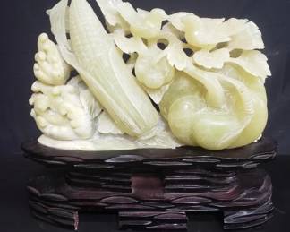 Lot # : 153 - Asian carved jadeite w/ wood stand
