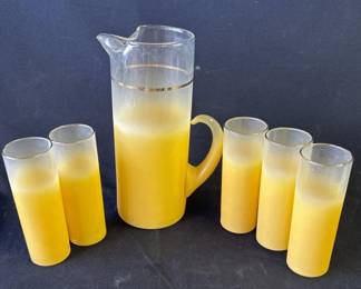 Lot # : 222z - Vintage Blendo yellow glass pitcher & glasses
