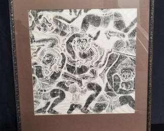 Lot # : 94 - Vintage ink rubbing on fiber cloth
